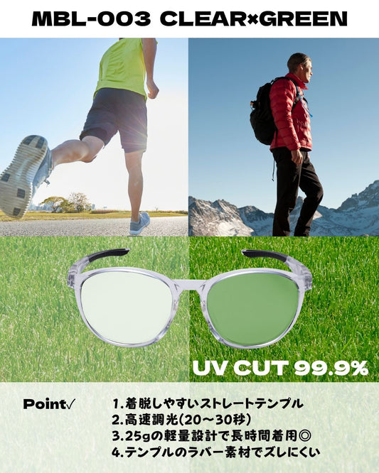 SHIBA（柴）| 調光サングラス　クリア×グリーン　ボストン型